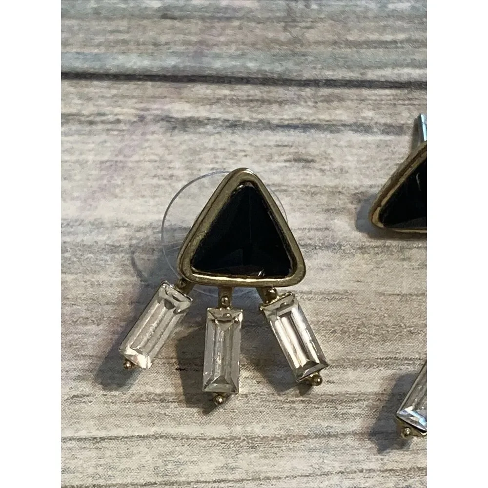 Black Gold Tone 3 pcs EARRINGS‎ Posts Triangle Rhinestones Costume Jewelry